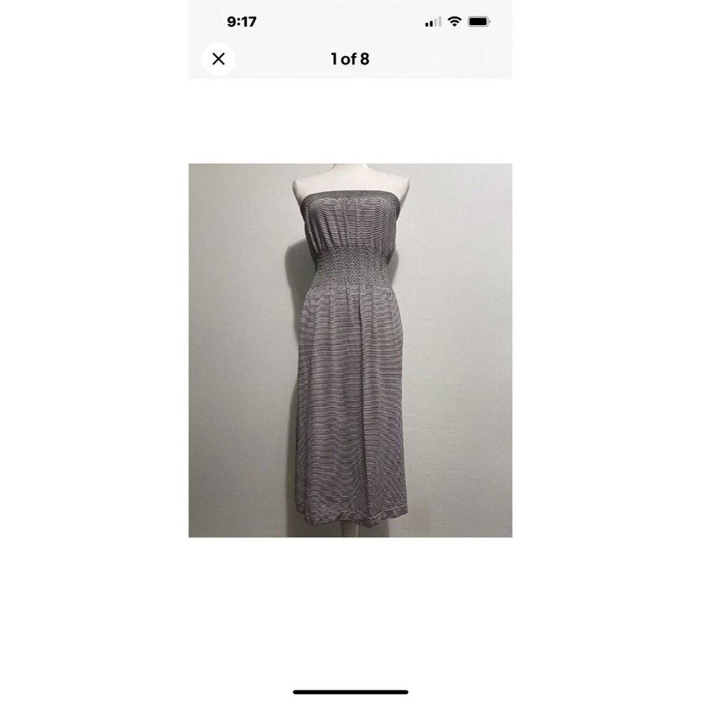 Lark +Grey Black White Stripe Strapless Tube Maxi Dress Stretchy Smocked -Sz S/M